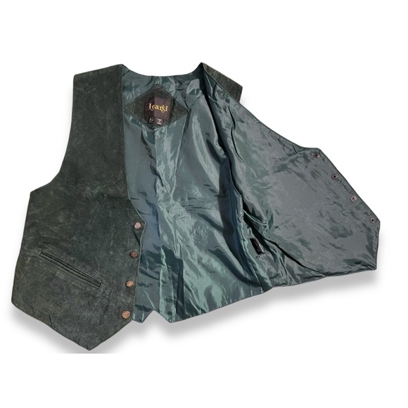 SOLD Dark Forest Green Suede Leather Vest 1990s / Early 2000s Vintage Learsi M - Picture 2 of 8